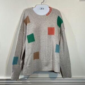 Zaket & Plover Colorful Patchwork Grey Oversized Sweater L